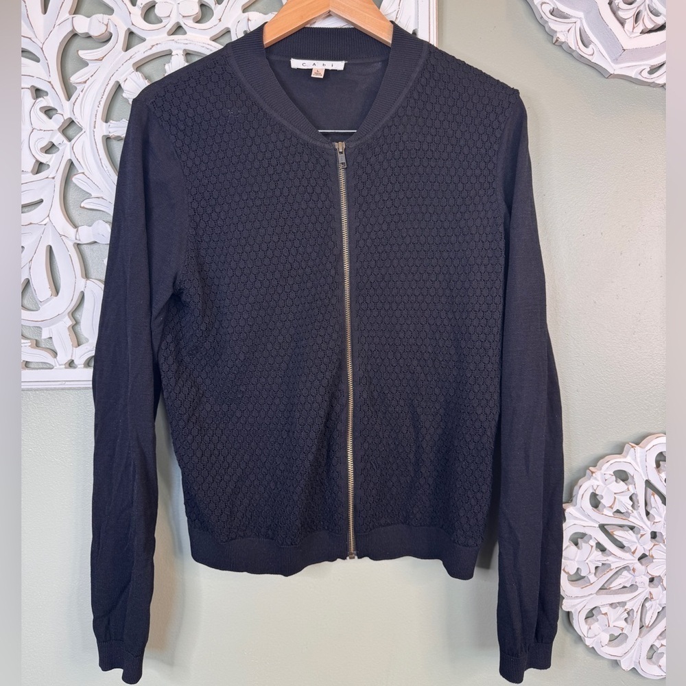 CAbi Light Zip Jacket Cardigan Lace Black Size Large Viscose